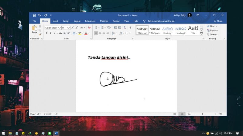 tanda tangan di word