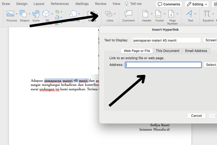 Menambahkan hyperlink di Word