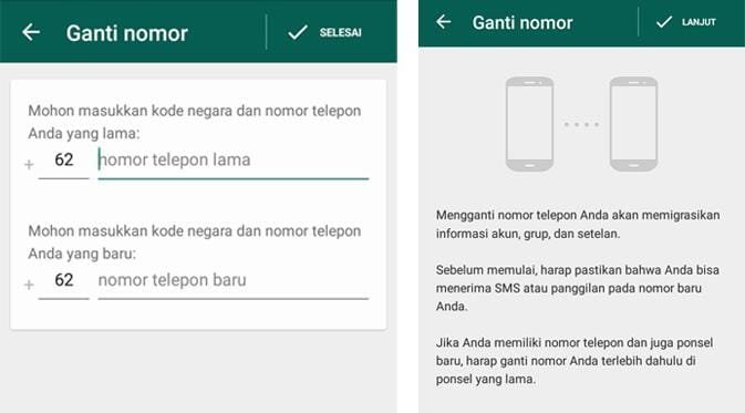 Ganti nomor WhatsApp