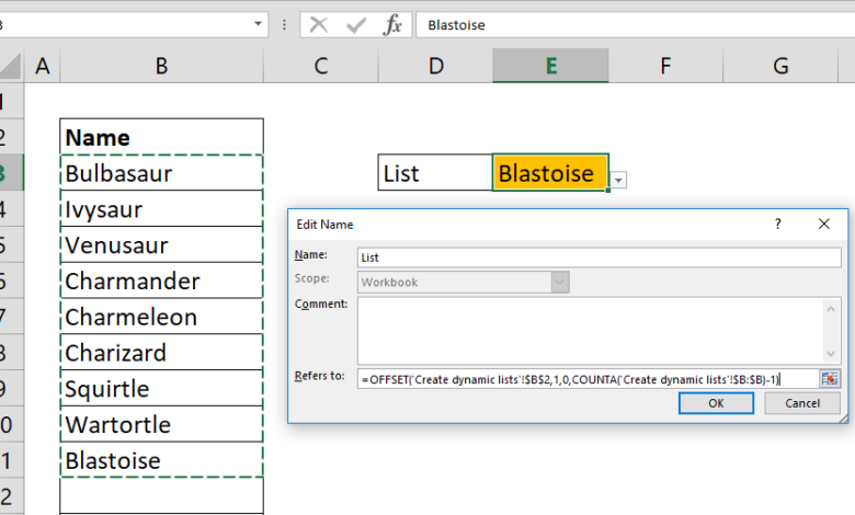 drop down list